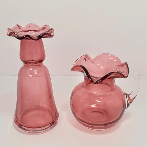 Vintage Cranberry Glass Style Glass Vases โ Set of 2 - Picture 1 of 5